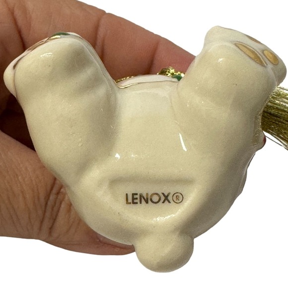 Lenox Tangled in Christmas lights Teddy Bear Red Hat Porcelain Ornament 3.5"H - Picture 5 of 12